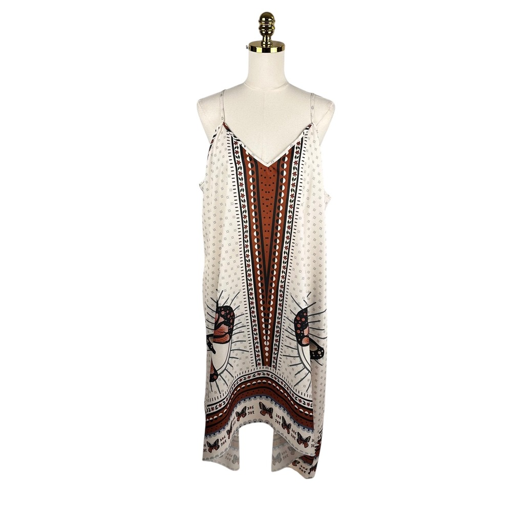 Boho Butterfly Asymmetrical Cami Slip Dress Scarf Print Hanky Hem Midi 3X Plus